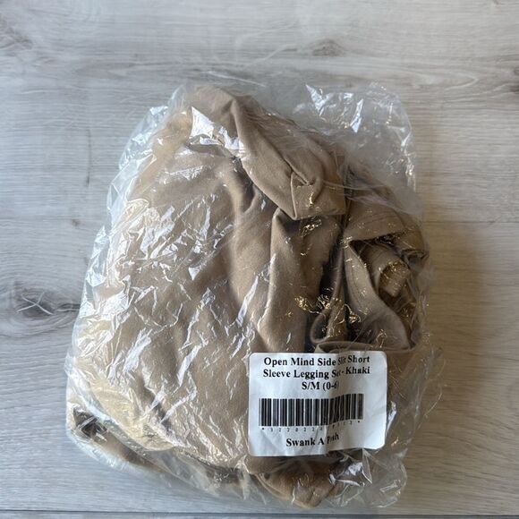 Swank Open Mind Side Slit Short Sleeve Legging Set Khaki NWT packaging S/M Nwt - Picture 6 of 7
